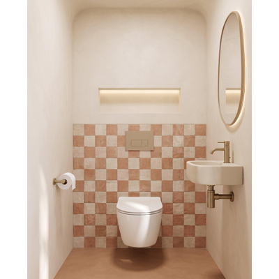QeramiQ Dely Toiletset - 36.3x51.7cm - diepspoel - rimless - Geberit UP320 inbouwreservoir - met Burda frame - softclose toilet zitting - 35mm - bedieningsplaat taupe - rechthoekige knoppen - glans wit