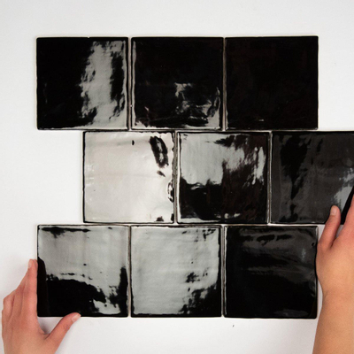 Terravito Viondo carreau mural - 13x13cm - 10mm - carré - noir brillant
