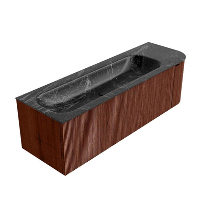 Mondiaz KURVE-DLUX Badkamermeubelset - 145x46x40cm - 1 lade - 1 deur - wastafel solid surface - links - 1 kraangat - Ruby