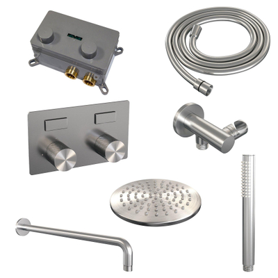 BRAUER Brushed Carving inbouw regendoucheset – Ø20 cm hoofddouche – 40 cm gebogen wandarm – staafhanddouche – set 51