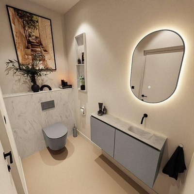 MONDIAZ TURE-DLUX Meuble toilette - 100cm - Smoke - EDEN - vasque Opalo - position droite - sans trou de robinet