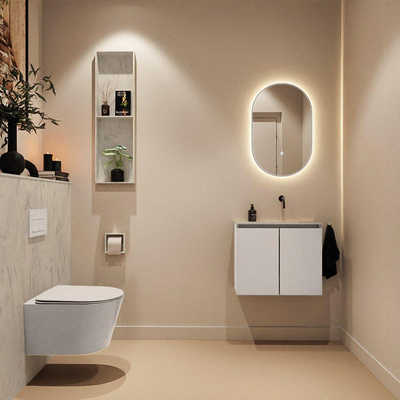 MONDIAZ TURE-DLUX Meuble toilette - 60cm - Linen - EDEN - vasque Opalo - position droite - sans trou de robinet