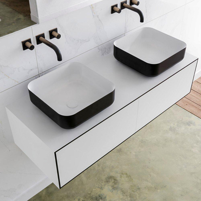Mondiaz Lagom Meuble salle de bains 120x30.9x45cm Solid Surface Urban 2 tiroirs avec lavabo BINX vasque à poser double sans trous de robinet