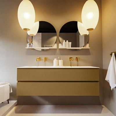 Mondiaz VICA-DLUX ensemble de meuble de salle de bain - 150cm - meuble sous-vasque oro - 2 tiroirs - lavabo encastré cloud double - sans trous de robinet - miroir modèle spot - version XL 60cm de haut - ostra