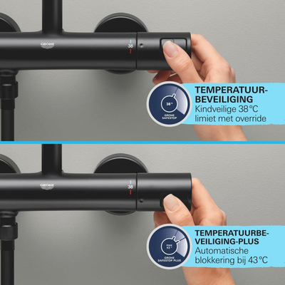 GROHE Precision Start Doucheset - thermostatische douchekraan - met glijstangset - 60cm - ronde handdouche - 1 straalsoort - gladde doucheslang - mat zwart