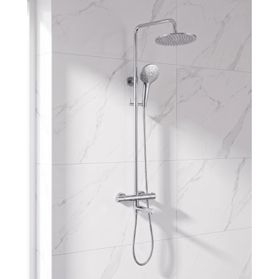 Fortifura Calvi Regendoucheset - thermostatisch - 25cm hoofddouche - metalen slang - ronde handdouche - draaibare baduitloop - chroom