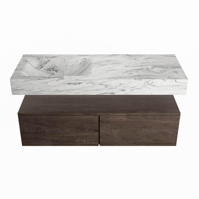 Mondiaz ALAN-DLUX Ensemble de meuble de salle de bains - 120x30x41cm - 2 tiroirs - lavabo suspendu - 1 trou de robinet - 2 à gauche - Dark brown (chêne foncé)