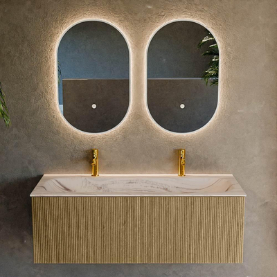 MONDIAZ KURVE-DLUX 120cm badmeubel kleur Dusk met 1 lade en 0 deuren. Wastafel BIG LARGE Midden 2 kraangaten Nata.