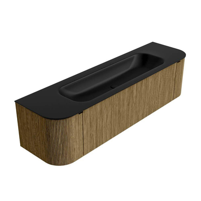 Mondiaz KURVE Ensemble de meuble salle de bain - 170x46x40cm - 1 tiroir - 2 portes - lavabo en solid surface - milieu - 2 trous de robinet - Dusk