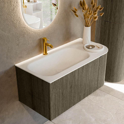 Mondiaz KURVE Ensemble de meuble de salle de bains - 95x46x40cm - 1 tiroir - 1 porte - lavabo solid surface - gauche - 1 trou de robinet - Shadow