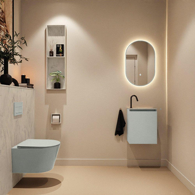 MONDIAZ TURE-DLUX Meuble toilette - 40cm - Greey - EDEN - vasque Opalo - position droite - 1 trou de robinet