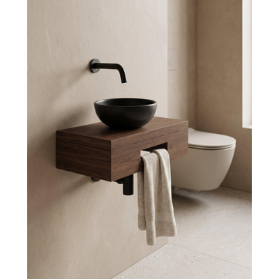 Royal Plaza Terra pack lave-mains – 40 x 25 x 10 cm – bois noir – robinet noir mat – avec porte-serviette