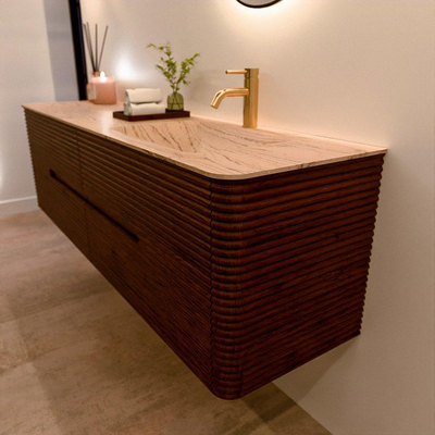Mondiaz CIRO-DLUX Badkamermeubelset - 170x45x50cm - Solid surface wastafel Arena - 1 wasbak Rechts - 1 kraangat - 4 lades - Ruby