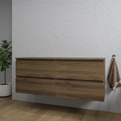 Saniclass Chaci Badkameronderkast - 140x46x55cm - 4 lades - greeploos - noten (hout)
