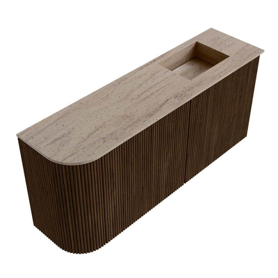 Mondiaz JOYA-DLUX Meuble de toilette 91,6cm - arrondi gauche couleur Walnut - Vasque FAYE position Droite Sans trou de robinet couleur Saba.