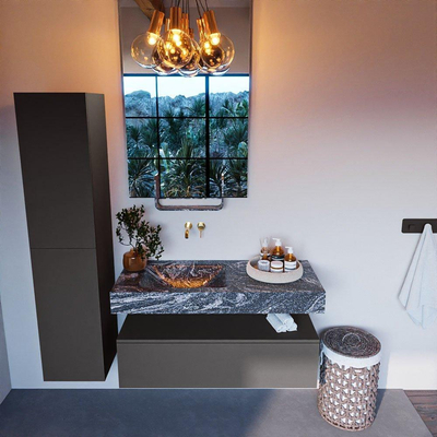 Mondiaz ALAN-DLUX Ensemble de meuble - 110cm - meuble Dark grey mat - 1 tiroir - Lavabo Cloud Lava suspendu - vasque Gauche - 0 trous de robinet