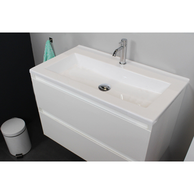 Basic Bella Meuble avec lavabo acrylique 80x55x46cm 1 trou de robinet avec miroir Blanc brillant