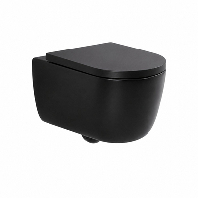 QeramiQ Dely Swirl Ensemble de toilettes - réservoir encastré QeramiQ Flush - abattant 35 mm - plaque de commande en cuivre métal - boutons ronds - noir mat