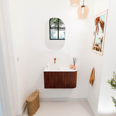 Mondiaz JOYA 71.6cm toiletmeubel - ronding rechts kleur Ruby - Wastafel FAYE positie Links Zonder kraangat kleur Talc.