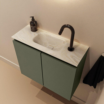 MONDIAZ TURE-DLUX Meuble de toilette 60 cm Army. Lavabo EDEN Ostra position milieu. Avec 1 trou de robinet.