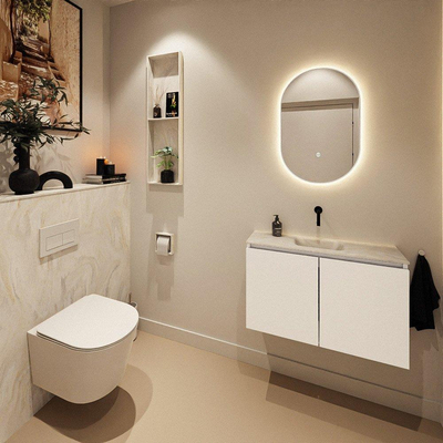 MONDIAZ TURE-DLUX Meuble de toilettes 80 cm Talc. Lavabo EDEN Ostra position milieu. Sans trou de robinet.
