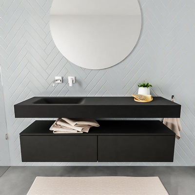 MONDIAZ ALAN 150cm - meuble bas - 2 tiroirs - lavabo suspendu - vasque à gauche - 0 trous de robinet - urban