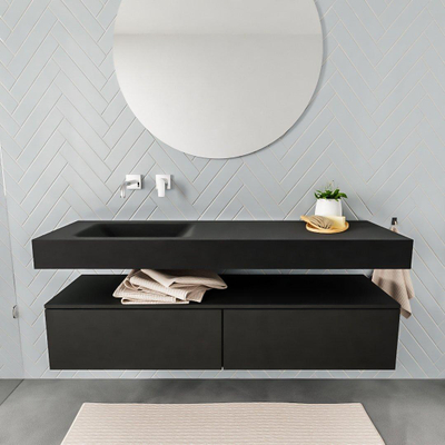 MONDIAZ ALAN 150cm - meuble bas - 2 tiroirs - lavabo suspendu - vasque à gauche - 0 trous de robinet - urban