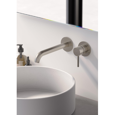 Hotbath BUDDY Partie visible pour robinet de lavabo encastré - 22cm - Nickel brossé