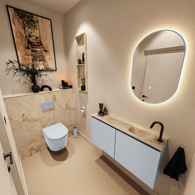 MONDIAZ TURE-DLUX Meuble toilette - 100cm - Clay - EDEN - vasque Frappe - position droite - 1 trou de robinet