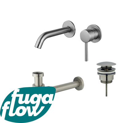 FugaFlow Eccelente Sobrado Badkamer Slim Wastafelkraanset - inbouw wastafelkraan - klikwaste plug - verlaagde design sifon - PVD Geborsteld RVS -