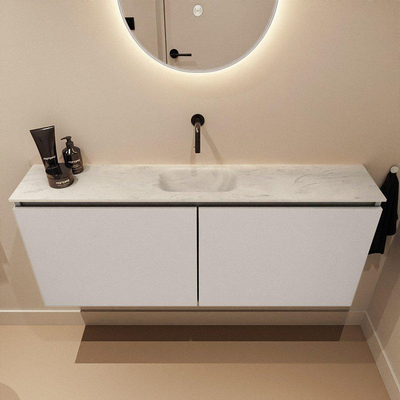 MONDIAZ TURE-DLUX Meuble toilette - 120cm - Linen - EDEN - vasque Opalo - position centrale - sans trou de robinet