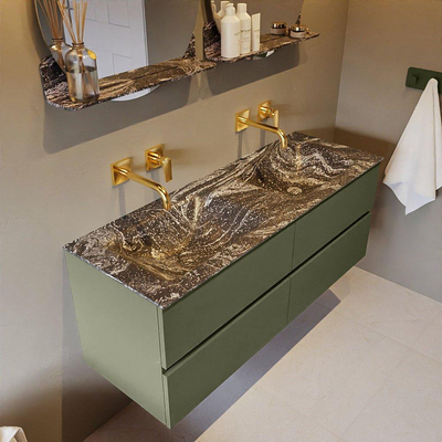 Mondiaz VICA-DLUX Ensemble de meuble de salle de bain - 130cm - meuble sous-vasque armée - 4 tiroirs - lavabo encastrée nuage double - sans trous de robinet - version haute de 60cm - lave