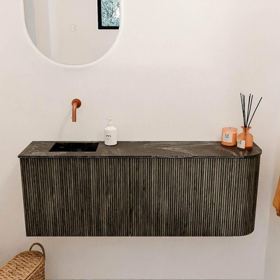 Mondiaz JOYA-DLUX 111.6cm toiletmeubel - ronding rechts kleur Shadow - Wastafel FAYE positie Links Zonder kraangat kleur Lava.