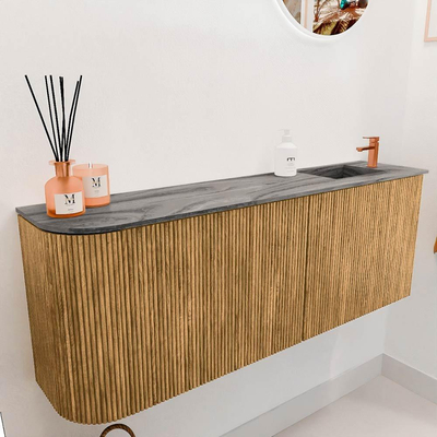 Mondiaz JOYA-DLUX 111.6cm toiletmeubel - ronding links kleur Oak - Wastafel FAYE positie Rechts 1 kraangat kleur Sombra.