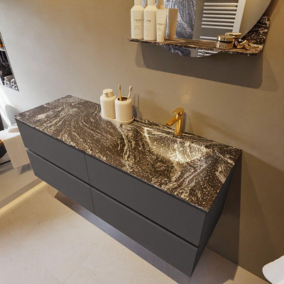 Mondiaz VICA-DLUX ensemble de meuble de salle de bain - 130cm - meuble sous-vasque gris foncé - 4 tiroirs - lavabo encastré cloud droite - 1 trou de robinet - version haute de 60cm - lave