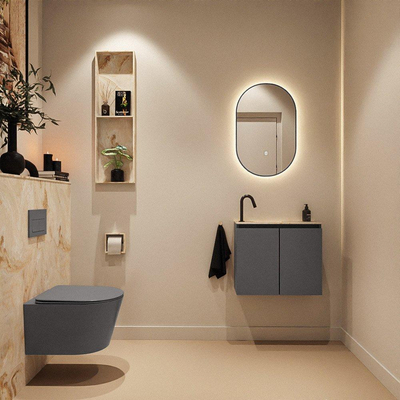 MONDIAZ TURE-DLUX Meuble toilette - 60cm - Dark Grey - EDEN - vasque Frappe - position gauche - 1 trou de robinet