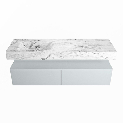 Mondiaz ALAN-DLUX Ensemble de meuble - 150cm - meuble Clay mat - 2 tiroirs - Lavabo Cloud Glace suspendu - vasque Gauche - 1 trou de robinet