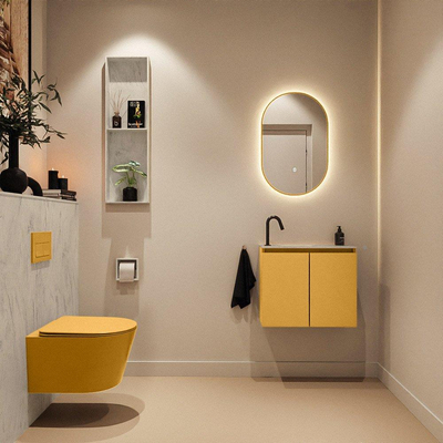 MONDIAZ TURE-DLUX Meuble toilette - 60cm - Ocher - EDEN - vasque Opalo - position gauche - 1 trou de robinet