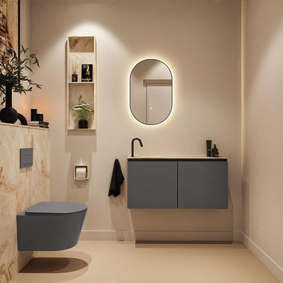 MONDIAZ TURE-DLUX Meuble toilette - 100cm - Dark Grey - EDEN - vasque Frappe - position gauche - 1 trou de robinet
