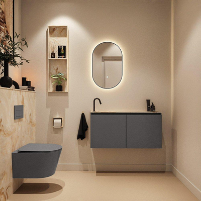 MONDIAZ TURE-DLUX Meuble WC 100cm Dark Grey. EDEN lavabo Frappe position gauche. Avec 1 trou de robinet.