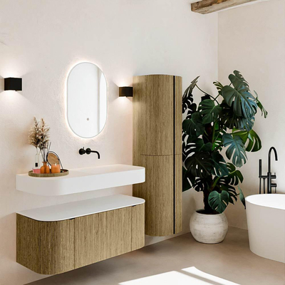 MONDIAZ THOR Meuble de salle de bains - 110cm - arrondi gauche + droite - couleur Dusk - 1 tiroir - 2 portes - Vasque suspendue CLOUD droite sans trou de robinet - couleur Talc