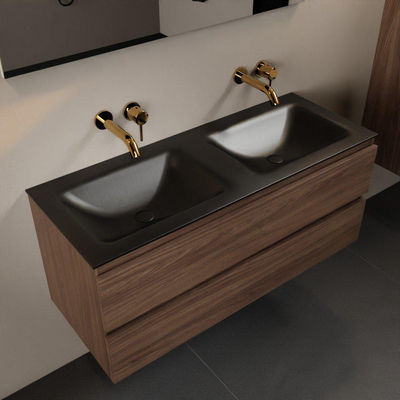 Mondiaz AIVY Ensemble de meuble - 120x45x50cm - 0 trous de robinet - 2 vasques Urban Solid surface - Gauche et droite - 2 tiroirs - avec miroir - Melamine Mocha