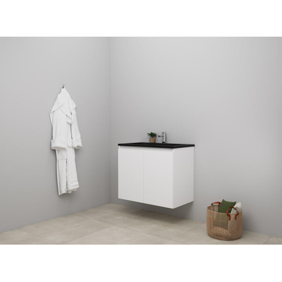 Basic Bella flatpack Ensemble de meuble sans poignées 2 portes avec lavabo acrylique structure slade 1 trou de robinet 80x46x67cm Blanc mat