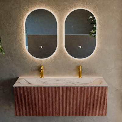 MONDIAZ KURVE-DLUX Meuble de salle de bains 120 cm couleur Ruby avec 1 tiroir et 0 porte. Lavabo BIG LARGE Central 2 trous de robinet Nata.