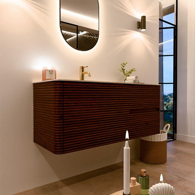 Mondiaz CIRO-DLUX Meuble de salle de bains - 120x45x50cm - Plan vasque solid surface Frappe - 1 lavabo à gauche - 1 trou de robinet - 2 tiroirs - Ruby