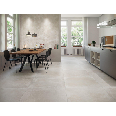 Terravito Calvero wand- en vloertegel - 90x90cm - 9.0mm - Vierkant - gerectificeerd - Betonlook - mat crème