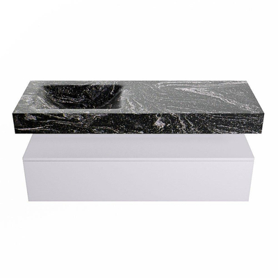 Mondiaz ALAN-DLUX Ensemble de meuble - 130cm - meuble Cale mat - 1 tiroir - Lavabo Cloud Lava suspendu - vasque Gauche - 0 trous de robinet