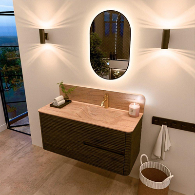 Mondiaz CIRO-DLUX Ensemble de meubles de salle de bains - 110x45x50cm - Lavabo en solid surface Saba - 1 vasque à droite - 1 trou de robinet - 2 tiroirs - Shadow