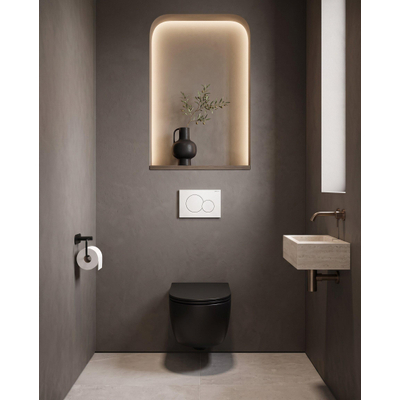 QeramiQ Dely Swirl Toiletset - 36.5x53cm - Geberit UP720 Duofix Sigma inbouwreservoir - slim zitting - bedieningsplaat Sigma wit - ronde knoppen - mat zwart