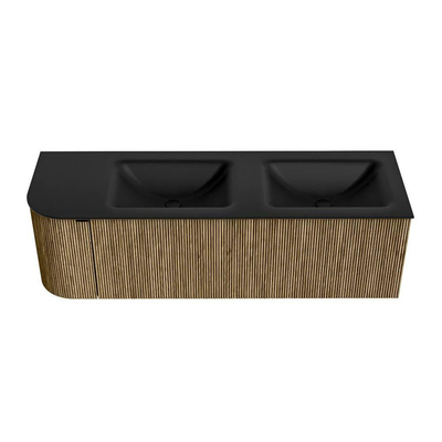 Mondiaz KURVE Ensemble de meuble de salle de bains - 145x46x40cm - 1 tiroir - 1 porte - lavabo solid surface - double / droit - sans trou de robinet - Dusk